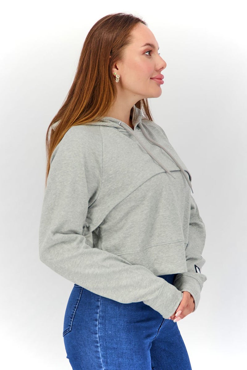 Piping Hot Women Hooded Long Sleeves Solid Sweatshirt, Grey - Image 3